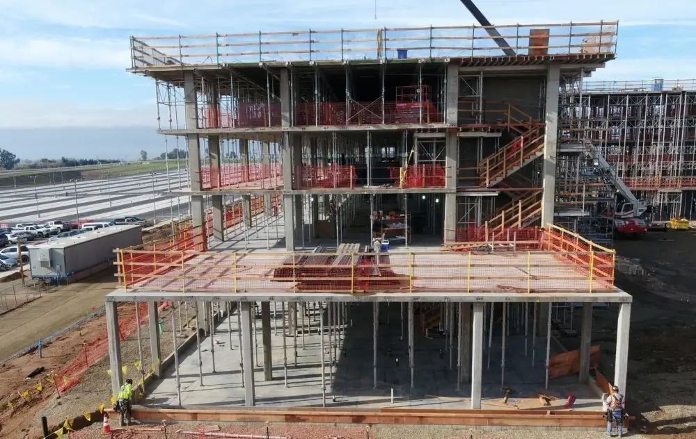 Multi-story concrete building under construction. Captured with UAV mapping for site progress.