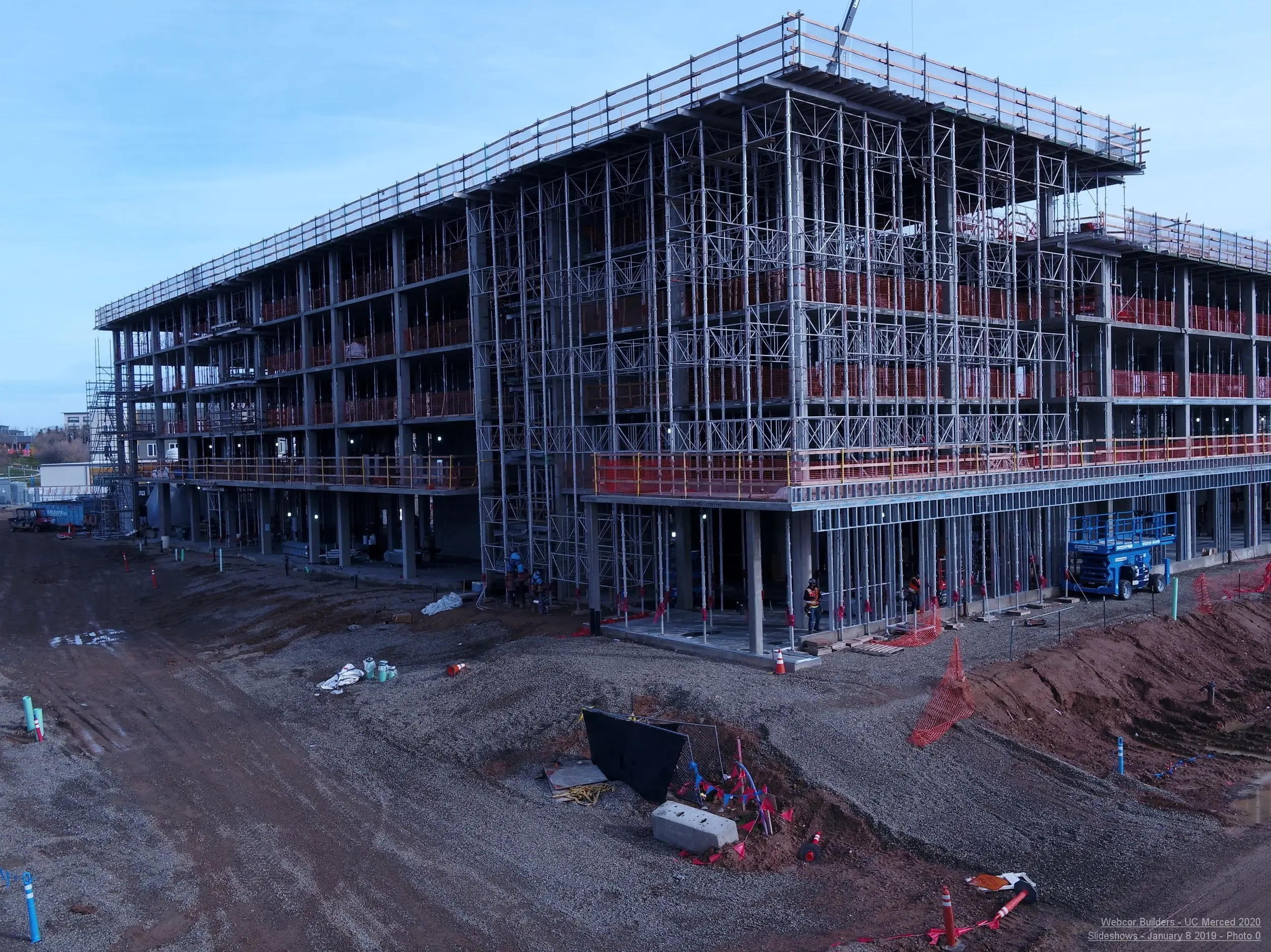 Large building under construction, documented with UAV mapping for site progress.