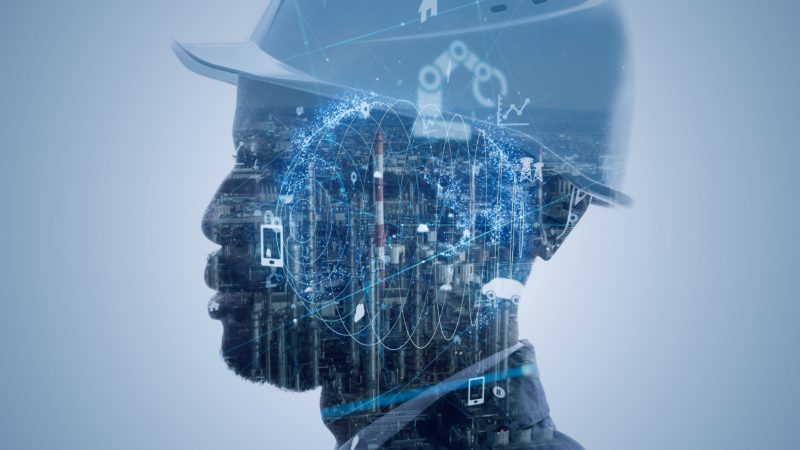 Construction worker with AI background