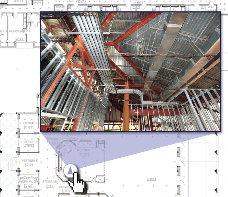 Multivista construction software showing reality capture images inside wall