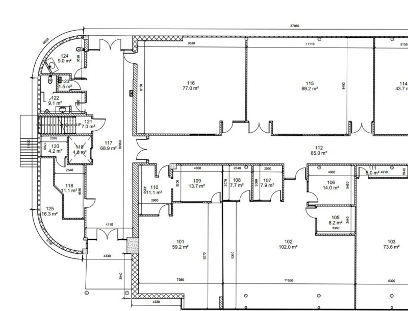 2D construction plans created by scan to plan service with a 3D laser scanner.