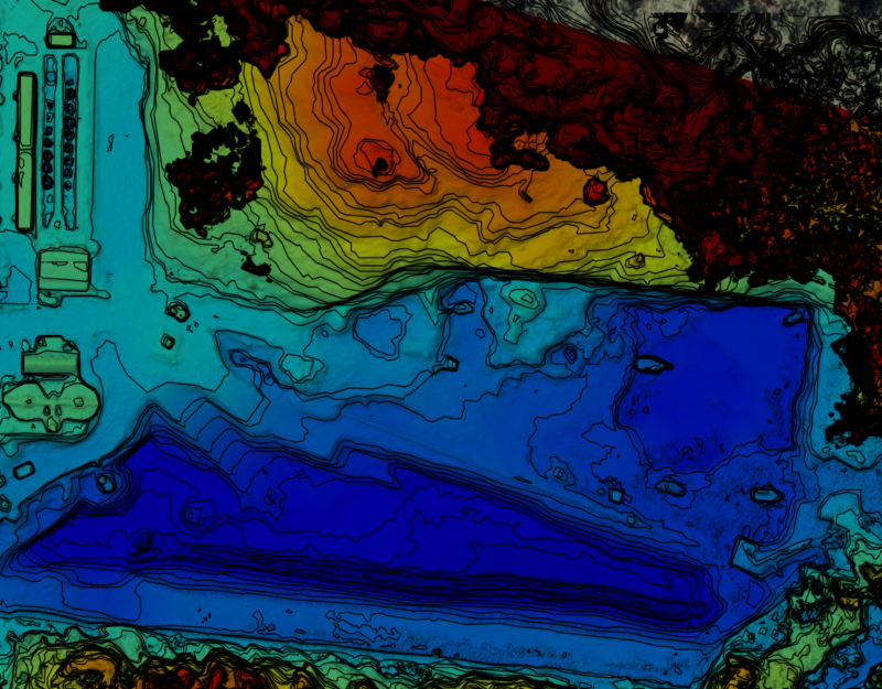 Topographical construction site map captured by Multvista UAV/Drone services