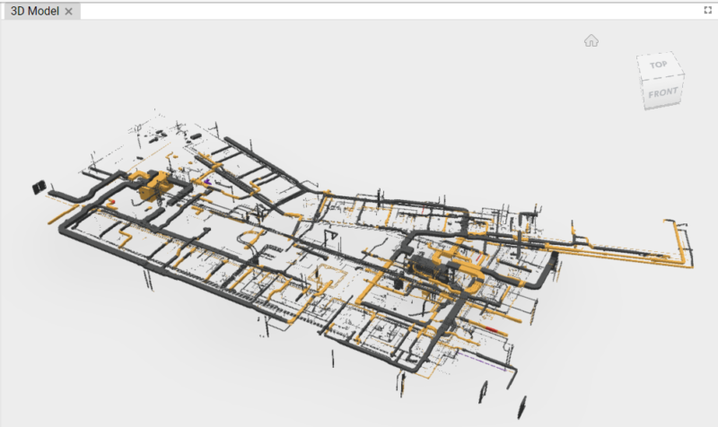 3D model of just the work of services trades on a construction job