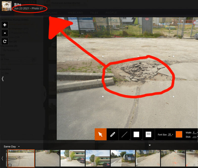 Site survey construction photography of damage that occured pre construction.