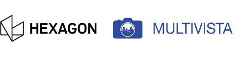 Logos for Hexagon and Multivista, featuring a camera icon with a city skyline.