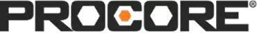 PROCORE logo. Dark grey text with an orange hexagonal 'O' and registered trademark symbol.