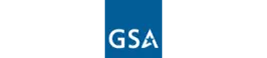 GSA logo: white text on a blue background, featuring an upward arrow integrated into the letter A.