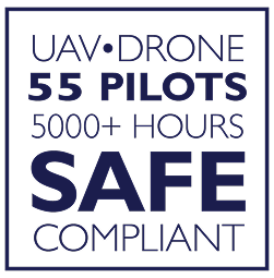 UAV drone service with 55 pilots, 5000+ hours, emphasizing safe and compliant operations.