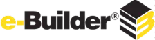 e-Builder logo featuring the company name in yellow and black, with a stylized 'B' symbol.