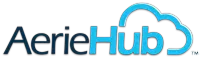 AerieHub logo. Dark blue 'Aerie', bright blue 'Hub' with 'b' shaped like a cloud.