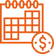 Orange calendar with dollar sign icon. Represents payment dates or financial scheduling.