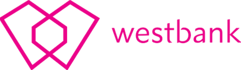 Westbank logo featuring a pink geometric design