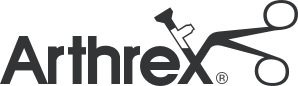 Arthrex logo featuring company name and stylized surgical instruments.