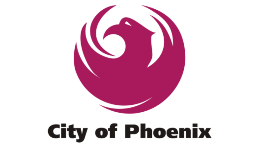 City of Phoenix logo: a stylized purple phoenix bird icon above the words 'City of Phoenix'.