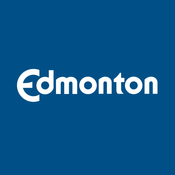 Edmonton logo in white text on a blue background.