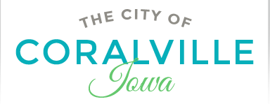 The City of Coralville Iowa logo in gray, teal, and green text.