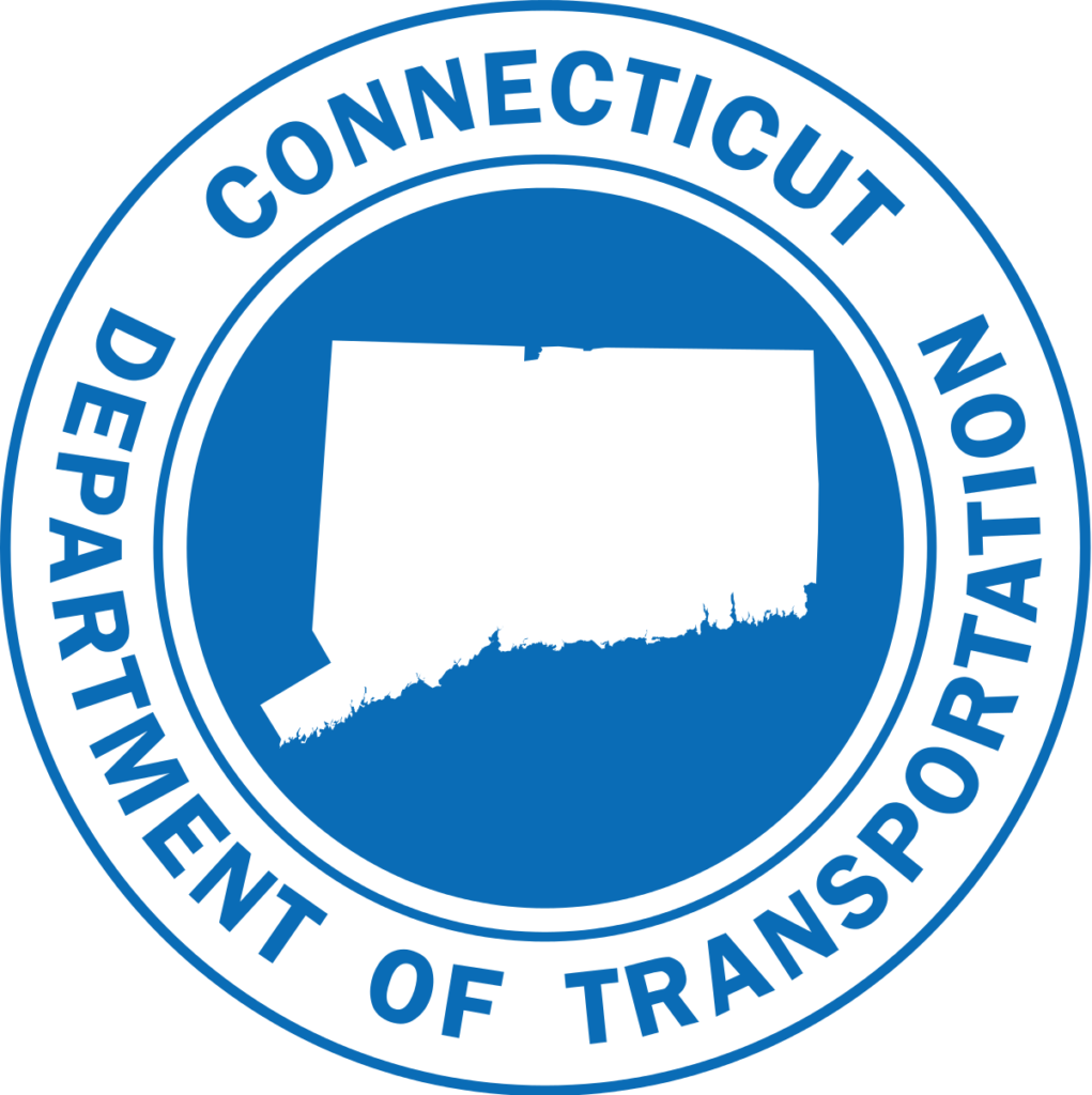 Connecticut Department of Transportation logo, blue and white, featuring the state map outline.