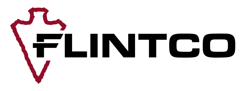 FLINTCO logo: Black text 'FLINTCO' over a red arrowhead outline.