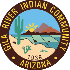 Gila River Indian Community Arizona official seal: saguaro, mountains, desert landscape.