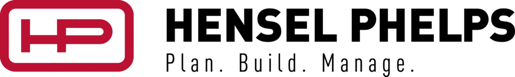 Hensel Phelps logo with red 'HP' icon and black text 'Plan. Build. Manage.'