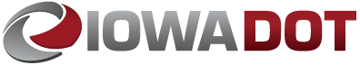 Iowa DOT logo with a stylized grey and red swirl design.