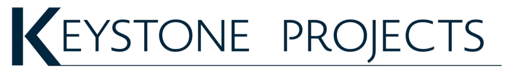 KEYSTONE PROJECTS logo in dark blue with a white outline.