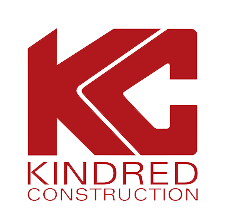 Red Kindred Construction logo, featuring a geometric 'KC' symbol above company name.