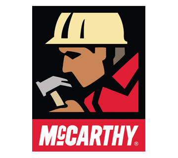 McCarthy Construction logo with a stylized worker in a hard hat holding a hammer.