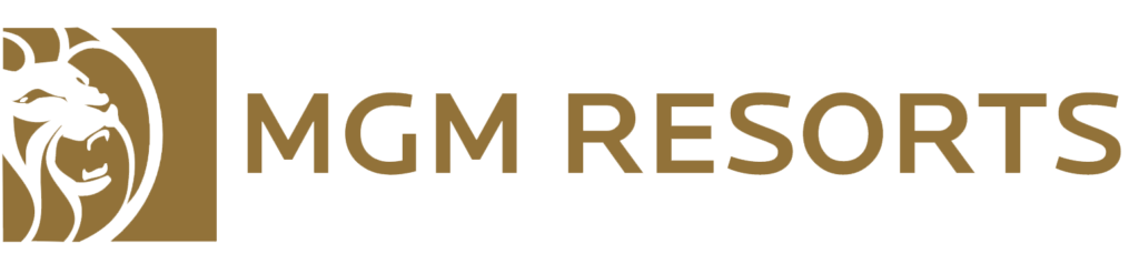 MGM Resorts logo with a golden lion head icon and 'MGM RESORTS' text.