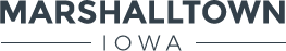 Marshalltown Iowa text logo, with 'Marshalltown' in dark gray above 'Iowa' with horizontal lines.