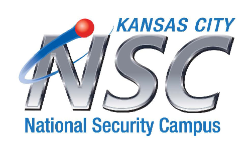 Kansas City National Security Campus logo with metallic NSC letters and a red sphere design.