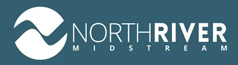 NORTHRIVER MIDSTREAM logo with a white wavy symbol inside a circle on a teal background.