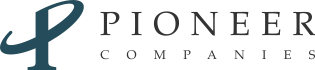 Pioneer Companies wordmark logo with a decorative dark teal P.