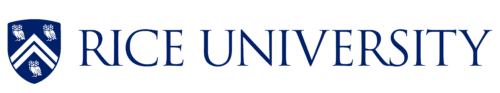 Rice University logo with blue shield, white chevron stripes, and three owls.