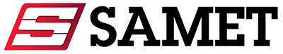 SAMET logo: red stylized 'S' symbol with three horizontal lines, followed by black 'SAMET' text.