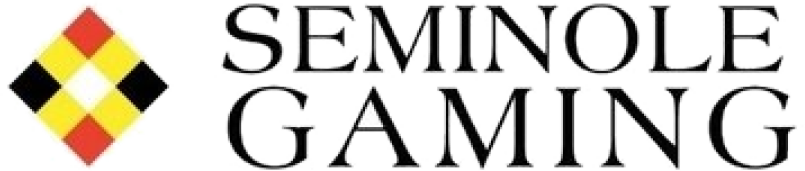 Seminole Gaming logo with a tribal diamond pattern in red, yellow, black, and white.