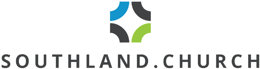 Southland.Church logo featuring an abstract cross symbol in blue, gray, and green colors.