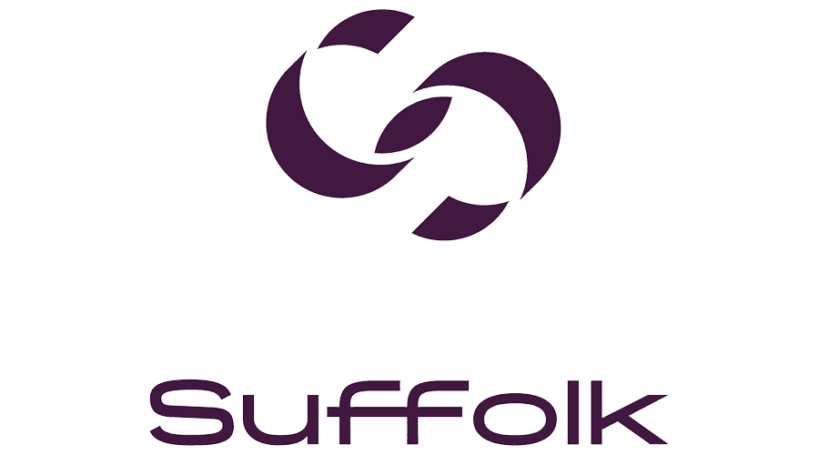 Suffolk logo in purple, featuring an abstract, intertwined S-shaped graphic.
