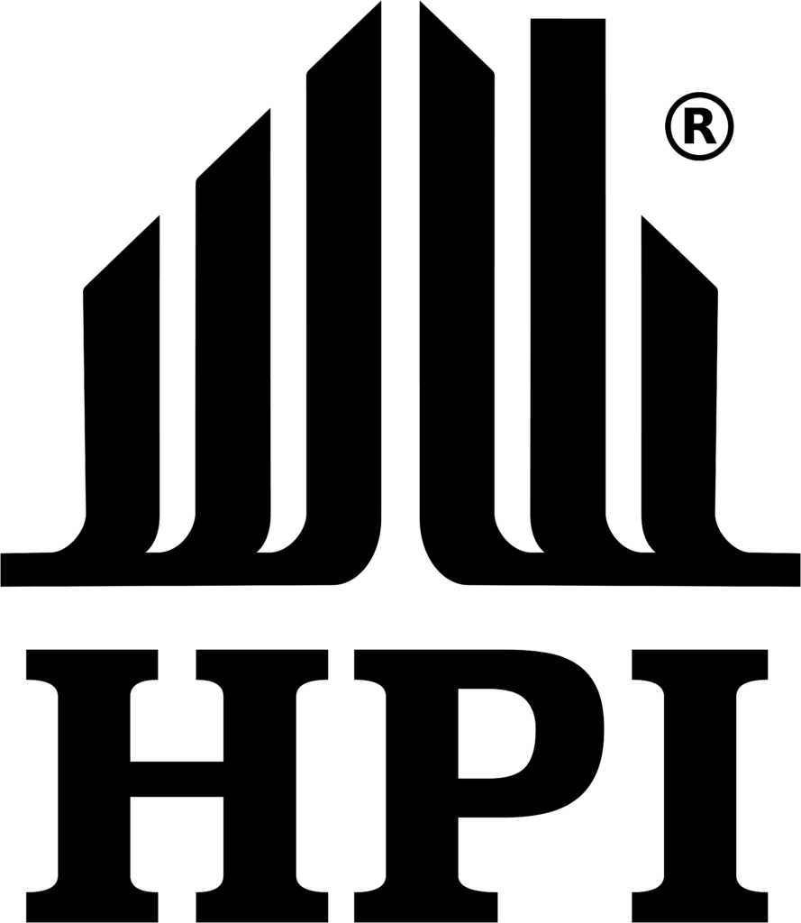 HPI logo, black, with a stylized architectural design and registered trademark symbol.