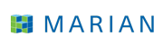 Marian logo with a stylized M made of green and blue cubes.