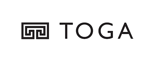 TOGA logo: black geometric symbol resembling a labyrinth, next to the word 'TOGA' in black capital letters.