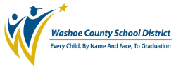 Washoe County School District logo. Two figures, one graduating, and a star.