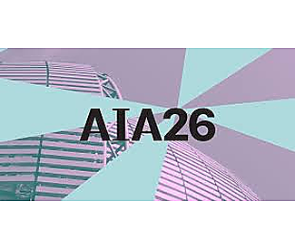 AIA26 text over abstract purple and teal architectural design.