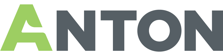 ANTON logo, with the letter 'A' in light green and 'NTON' in dark grey.