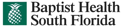 Baptist Health South Florida logo featuring a white pineapple icon on a green background.