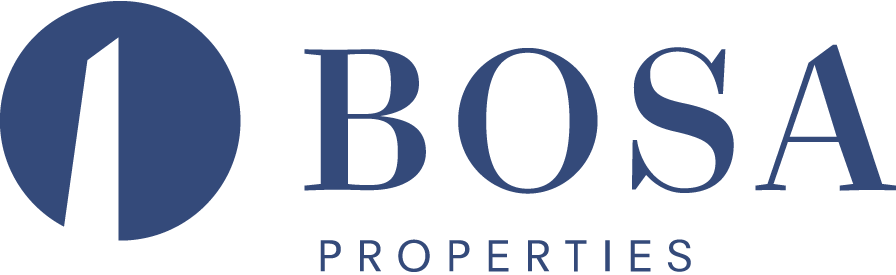 BOSA PROPERTIES logo featuring a blue circle with a white building icon.