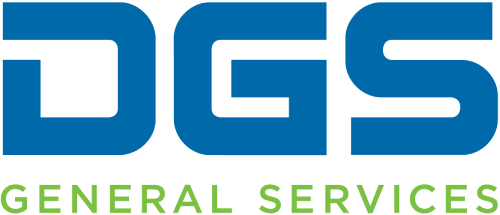 DGS GENERAL SERVICES logo with blue 'DGS' and green 'GENERAL SERVICES' text.