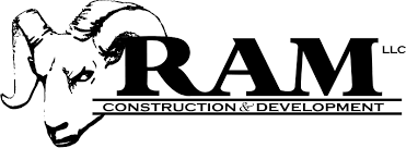 RAM LLC Construction & Development logo featuring a ram's head.