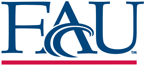 Blue FAU logo with a wave stylized A and red line underneath.