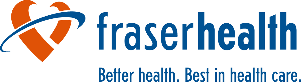 fraserhealth logo: orange heart with blue arc, and tagline 'Better health. Best in health care.'